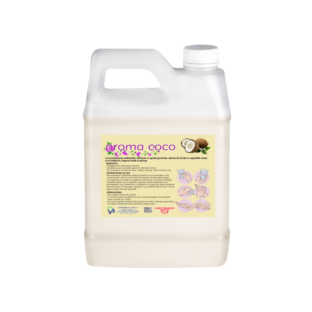 Aroma Fragancia Base Agua COCO 1 Litro Vitraquim Hogar