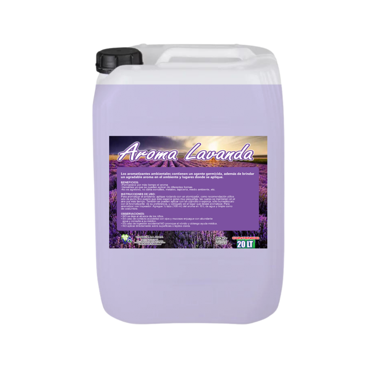 Aroma Fragancia Base Agua Lavanda 20 Litro Vitraquim Hogar
