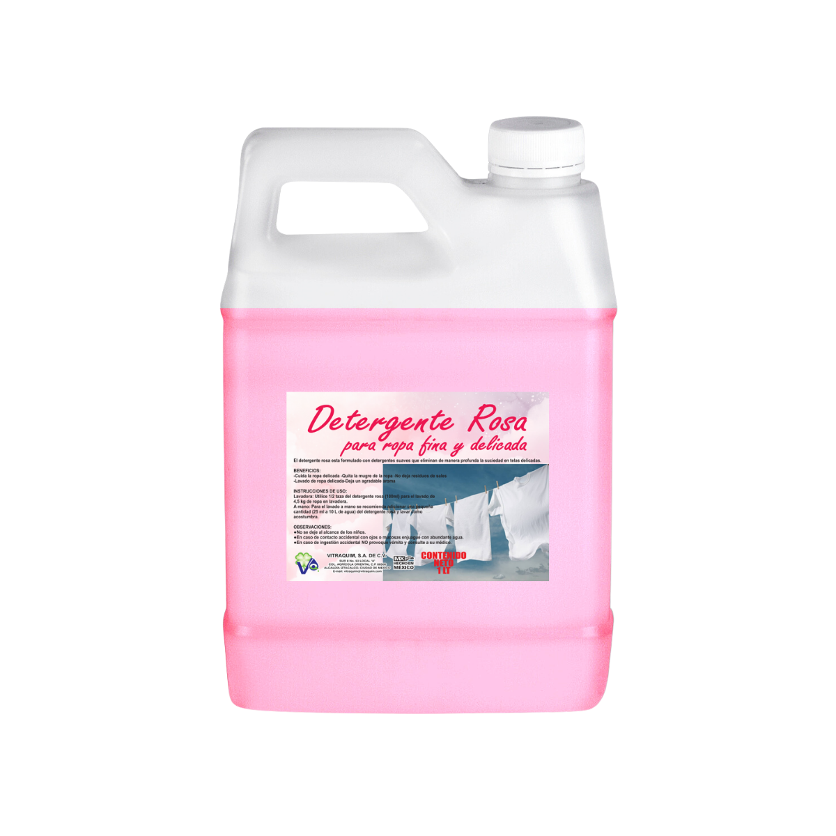 Detergente Rosa para ropa Fina y Delicada Vitraquim 1l