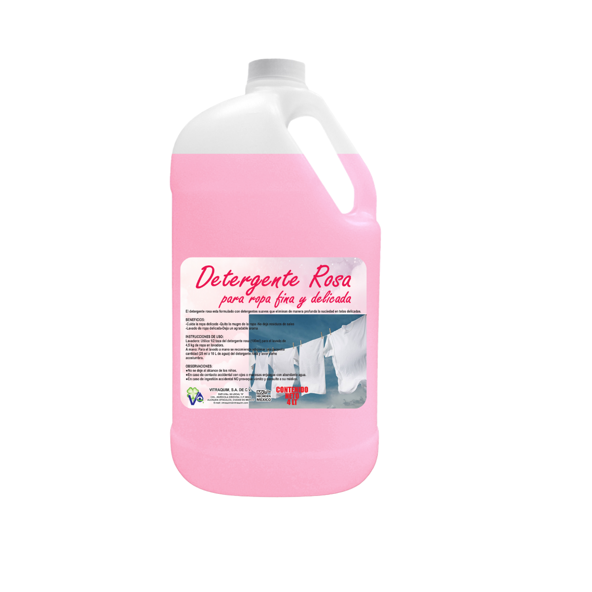 Detergente Rosa para ropa Fina y Delicada Vitraquim 4l
