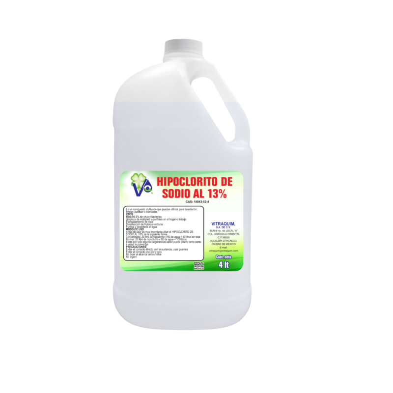 4Litros De Hipoclorito De Sodio Al 13% Vitraquim Materia