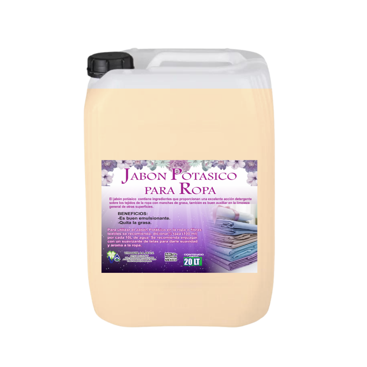Jabon Liquido Potasico Para Ropa 20L Corta Grasa Hogar