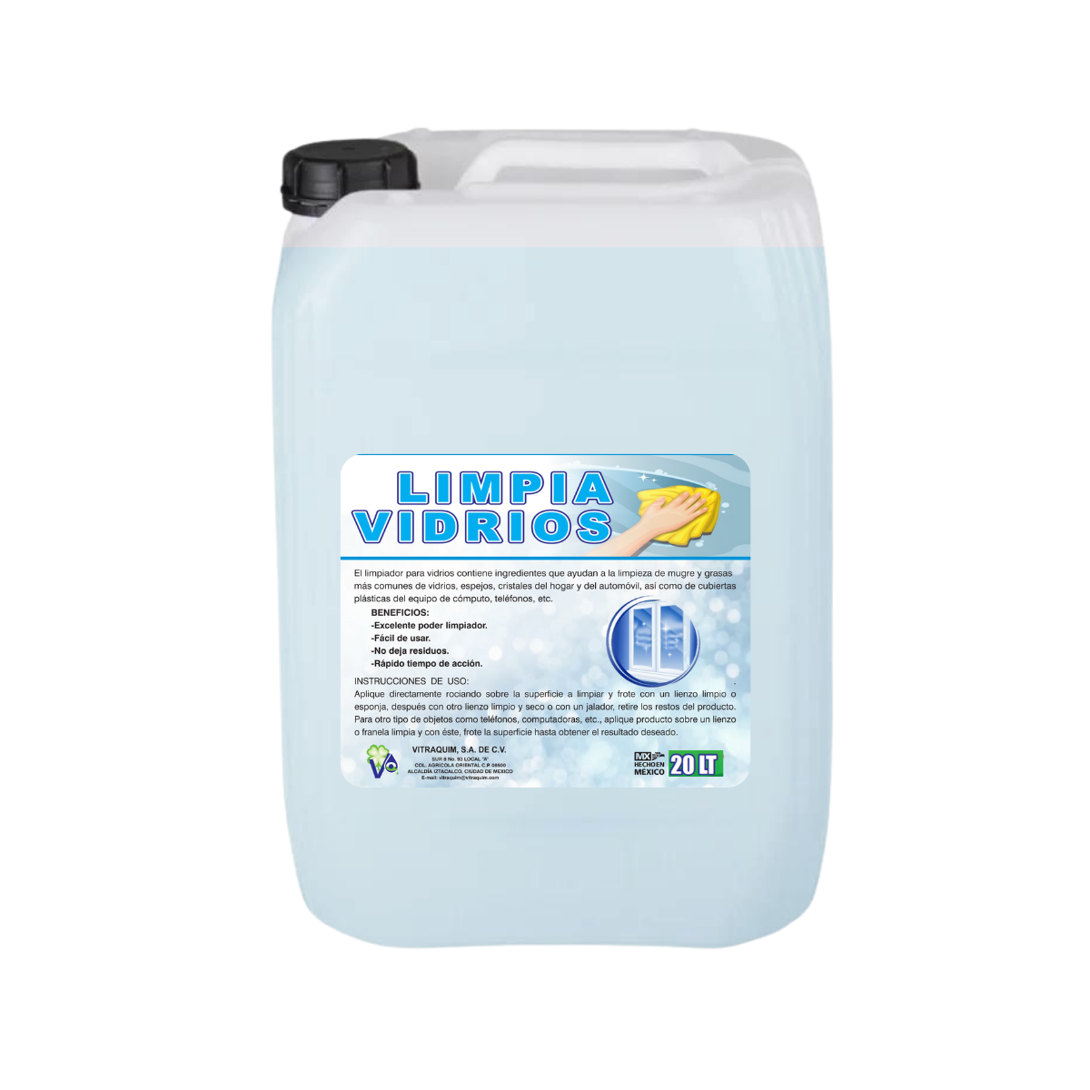Limpia Vidrios 20 litros Para Vidrios Y Cristales Hogar