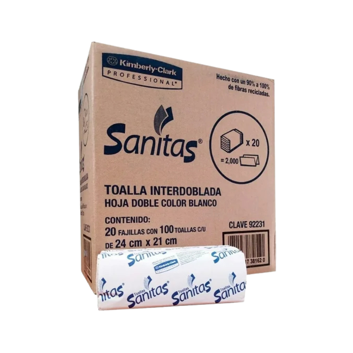 Sanitas Kimberly Clark Toalla Para Manos Interdoblada caja con 20 fajillas de 100pz c/u